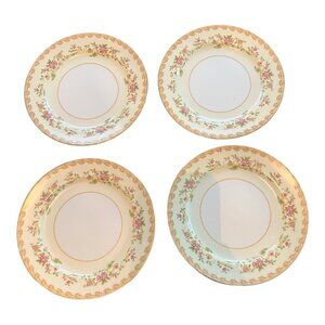 Vintage Noritake Floral Porcelain 7.25 " Plates Set of 4 Soft Pink Trim